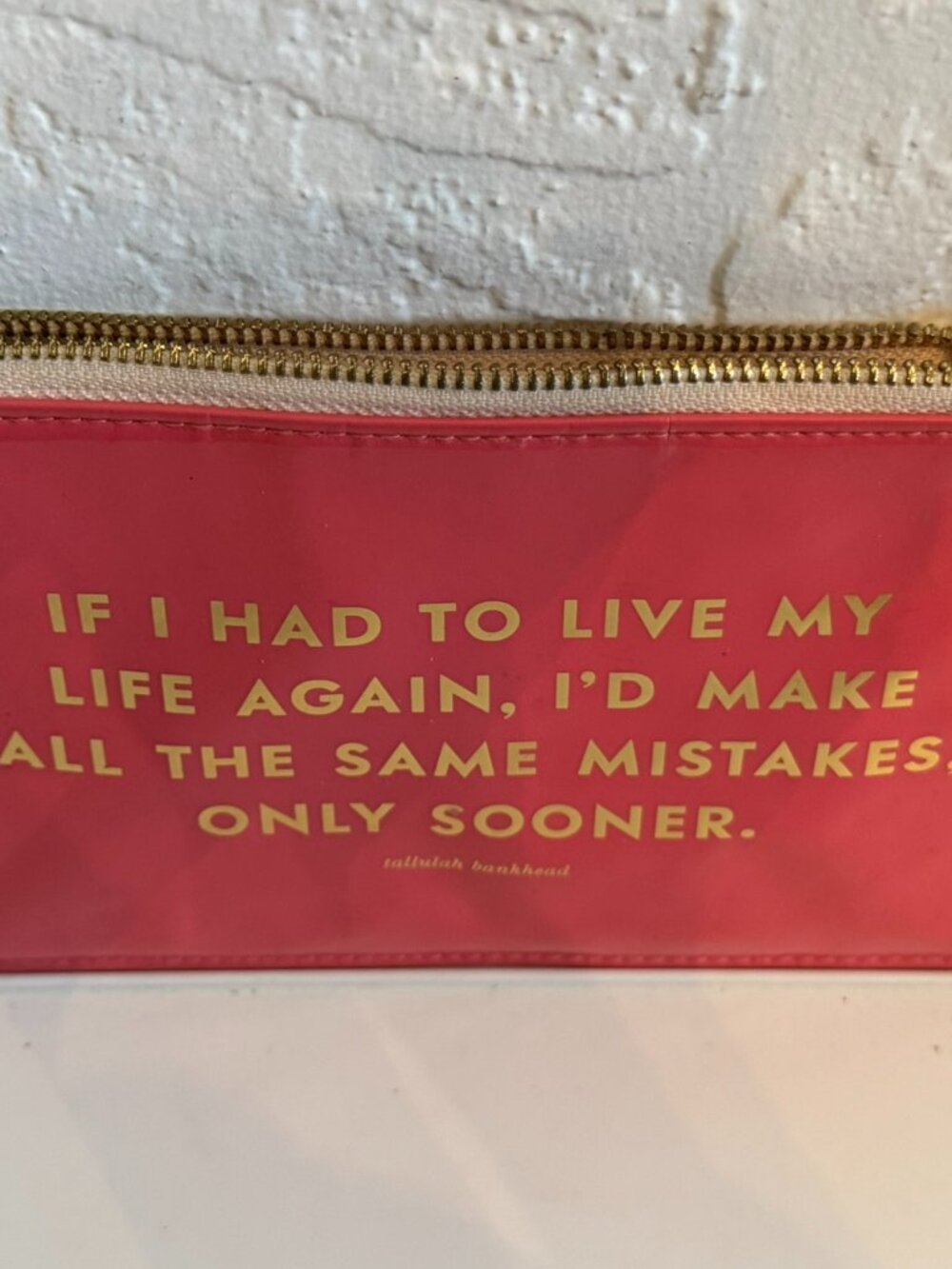 KATE SPADE NEW YORK TALLULAH BANKHEAD QUOTE PINK ZIP CLUTCH BAG MAKEUP CLUTCH